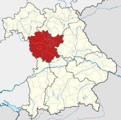Map of Bavaria highlighting Middle Franconia (district)