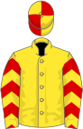 Yellow, red chevrons on sleeves, quartered cap