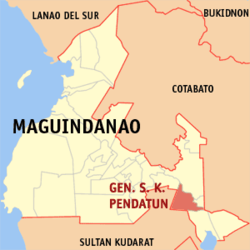 Map of Maguindanao del Sur with General Salipada K. Pendatun highlighted