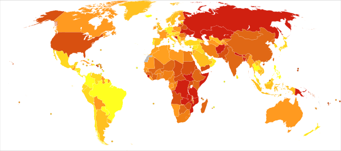 Deaths from poisonings per million persons in 2012   0-2   3-5   6-7   8-10   11-12   13-19   20-27   28-41   42-55   56-336