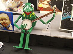 A statue of Kermit at BrickCon 2013