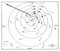 Image 29The dangerous semicircle is the upper-right corner, with the arrow marking the direction of motion of a Northern Hemisphere storm. Note that typhoons, etc. are asymmetrical, and semicircle is a convenient misnomer. (from Effects of tropical cyclones)