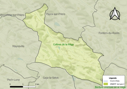 Carte de la ZNIEFF de type 2 sur la commune.