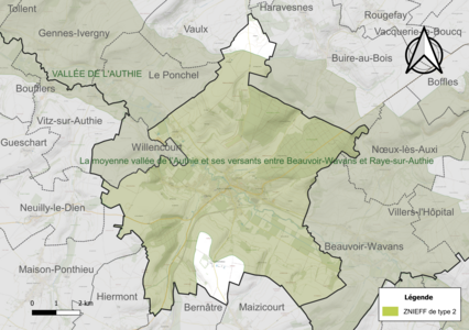 Carte de la ZNIEFF de type 2 sur la commune.