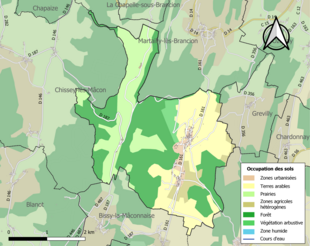 Carte en couleurs présentant l'occupation des sols.