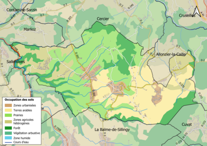 Carte en couleurs présentant l'occupation des sols.