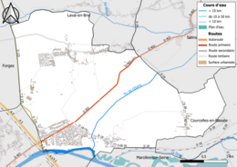 Carte en couleur présentant le réseau hydrographique de la commune