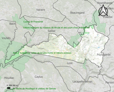 Carte des ZNIEFF de type 1 sur la commune.