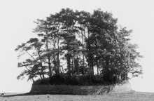 Black and white photograph of the Asthall barrow