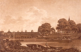 An image of the upstream side of the barrage from 1750