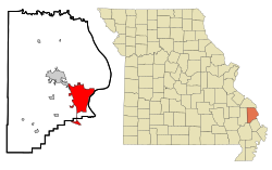 Location of Cape Girardeau in Cape Girardeau & Scott Counties, Missouri.
