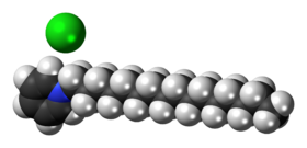 Space-filling models of the component ions of cetylpyridinium chloride