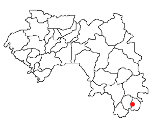 Location of Lola Prefecture and seat in Guinea.