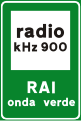 Local radio information. The background is blue in roads other than motorway