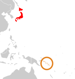 JapanとSolomon Islandsの位置を示した地図