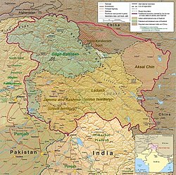 A map of the disputed Kashmir region showing the Pakistani administered region of Baltistan, a part of Pakistani-administered Gilgit-Baltistan