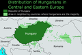 Distribution of ethnic-Hungarians in Central and Southeastern Europe, according to Sebők László.[1]