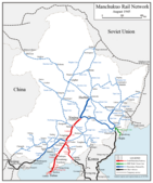 Map of Manchukuo and its rail network, c. 1945