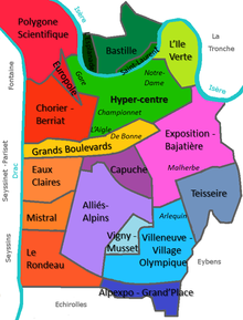 Illustration représentant le plan des quartiers de Grenoble