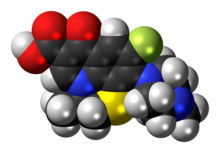 Space-filling model of the rufloxacin molecule