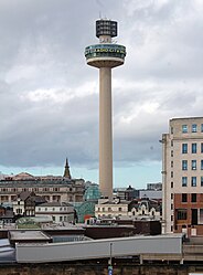 Radio City Tower in Liverpool. Although it looks like a television tower made of concrete, it was originally designed as ventilation shaft of a nearby mall