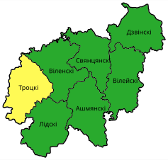 Language spoken. Majorities. Green - Belarusian-speaking population, yellow - Lithuanian-speaking population. Note: relative majority in Vilnius uyezd. Belarusian: (25,8 % with Vilnius city; 41,85% if excluding Vilnius), Lithuanian: (20,93 % with Vilnius city; 34,92% if excluding Vilnius)[39][40]