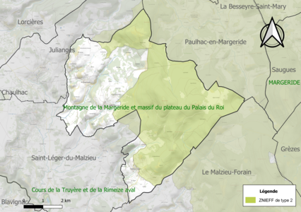 Carte de la ZNIEFF de type 2 sur la commune.