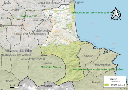 Carte des ZNIEFF de type 2 sur la commune.