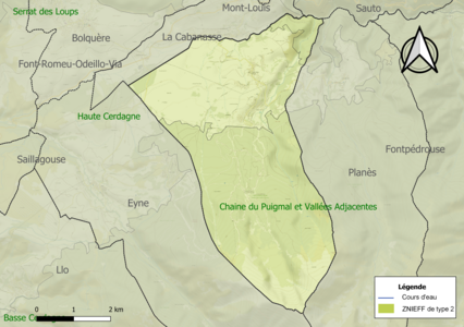 Carte des ZNIEFF de type 2 sur la commune.