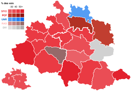 Parti en tête par canton (1er tour).