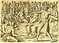 Timucua chief Saturiwa preparing his men from battle, from an engraving supposedly based on the work of Jacques le Moyne.