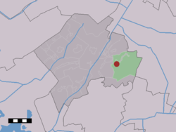 The village (dark red) and the statistical district (light green) of Lhee in the municipality of Westerveld.