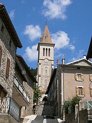 The church and surroundings in Rochepaule