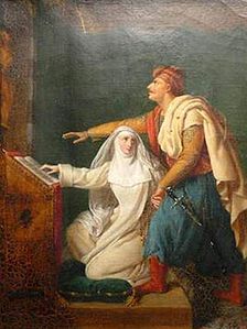 La chrétienne Mathilde obtenant la conversion de Malek-Adhel en répondant à son amour (Salon de 1812).