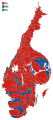 Cartogram of the map to the left with each municipality rescaled to the number of valid votes cast.