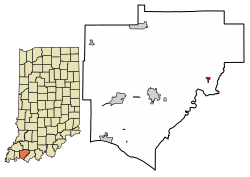 Location of Tennyson in Warrick County, Indiana.