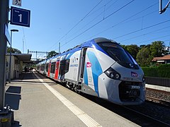 Deuxième livrée des Régiolis Léman Express à Genthod-Bellevue.