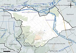 Carte en couleur présentant le réseau hydrographique de la commune