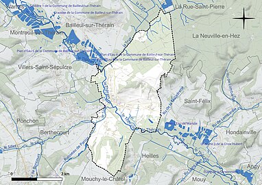 Carte en couleur présentant le réseau hydrographique de la commune