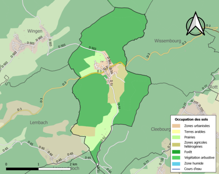 Carte en couleurs présentant l'occupation des sols.