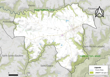 Carte des ZNIEFF de type 2 sur la commune.