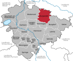 Läget för staden Burgwedel i Region Hannover