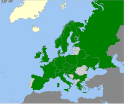 Vihreällä Euroopan maat, joissa lajia tavataan