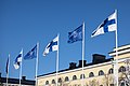 Finnish and NATO flags flying at the Ministry for Foreign Affairs of Finland on the day of accession, 4 April 2023