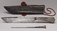 Hunting Knife, Sharpener, and Sheath. French, c. 1880, as a fake 15th-century set.