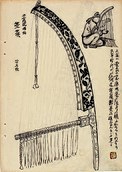 Japanese sketch of angular harp, 19th century