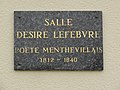 Salle Désirée Lefebvre poète menthevillais, plaque.