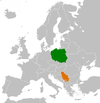 Location map for Poland and Serbia.