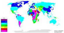 A map of the world with different regions colored in correlating to inflation rates