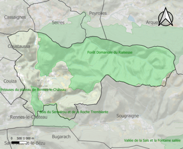 Carte des ZNIEFF de type 1 sur la commune.